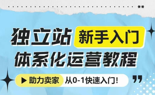 独立站新手入门体系化运营教程，助力独立站卖家从0-1快速入门!-网创论坛