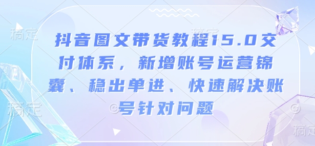 抖音图文带货教程15.0交付体系，新增账号运营锦囊、稳出单进、快速解决账号针对问题-网创论坛