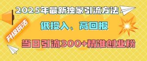 2025年最新独家引流方法，低投入高回报？当日引流300+精准创业粉-网创论坛