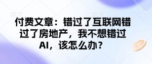 付费文章：错过了互联网错过了房地产，我不想错过AI，该怎么办？-网创论坛