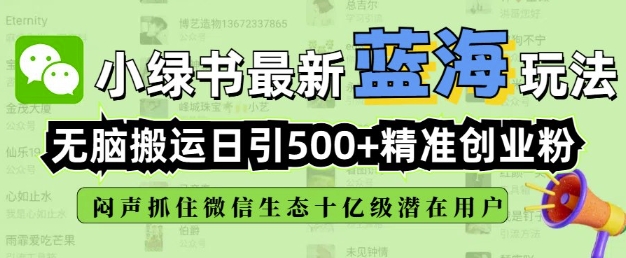 小绿书无脑搬运引流，全自动日引500精准创业粉，微信生态内又一个闷声发财的机会-网创论坛
