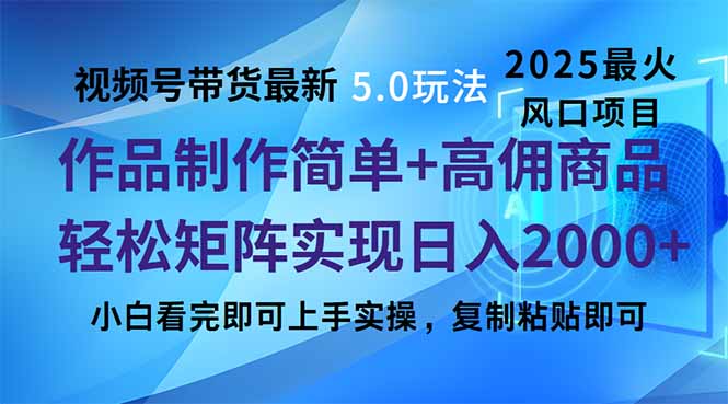 视频号带货最新5.0玩法，作品制作简单，当天起号，复制粘贴，轻松矩阵…-网创论坛