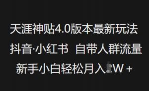 天涯神贴4.0版本最新玩法，抖音·小红书自带人群流量，新手小白轻松月入过W-网创论坛
