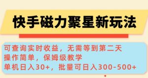 快手磁力新玩法，可查询实时收益，单机30+，批量可日入3到5张【揭秘】-网创论坛