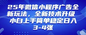 2025年微信小程序最新玩法纯小白易上手，稳定日入多张，技术全新升级【揭秘】-网创论坛