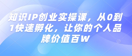 知识IP创业实操课,从0到1快速孵化,让你的个人品牌价值百W-网创论坛