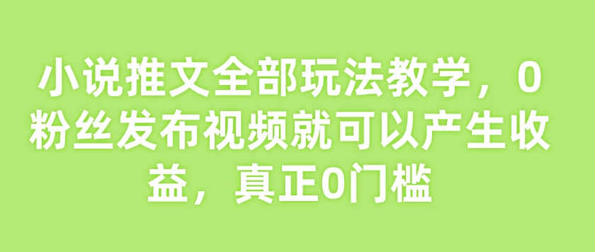 小说推文全部玩法教学，0粉丝发布视频就可以产生收益，真正0门槛-网创论坛
