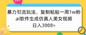 暴力引流玩法，复制粘贴一周1w粉，ai软件生成仿真人美女视频，日入多张-网创论坛