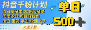 抖音千粉计划，日入500+，包落地，当日拿成果-网创论坛
