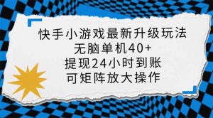 快手小游戏最新版升级玩法，新风口，无脑单机日入40+，可批量放大，小...-网创论坛