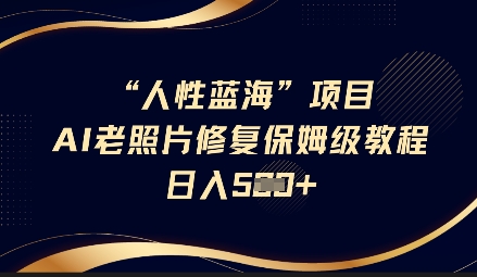 人性蓝海AI老照片修复项目保姆级教程，长期复购，轻松日入5张-网创论坛
