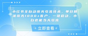 小红书全自动曝光引流技术，单日精准曝光1000+客户，一键启动，小白也能当天引流【揭秘】-网创论坛