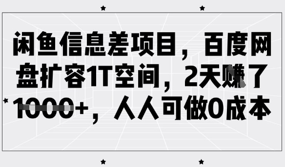 闲鱼信息差项目，百度网盘扩容1T空间，2天收益1k+，人人可做0成本-网创论坛