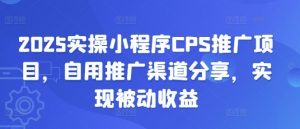 2025实操小程序CPS推广项目，自用推广渠道分享，实现被动收益-网创论坛
