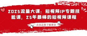 2025流量大课：短视频IP专题技能课，25年最棒的短视频课程-网创论坛