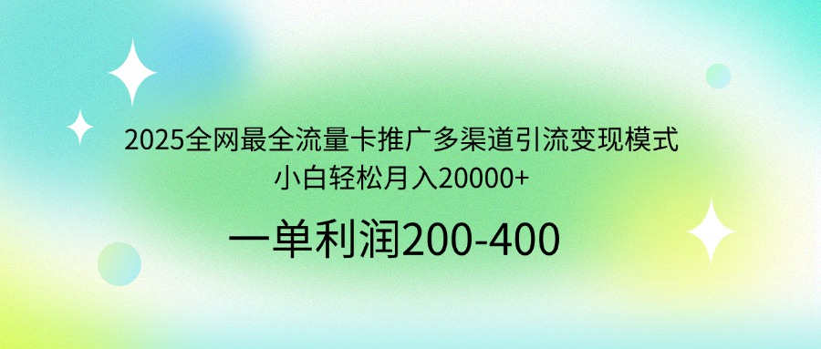 2025全网最全流量卡推广多渠道引流变现模式,小白轻松月入20000+-网创论坛