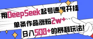 用DeepSeek起号速度开挂，单条作品涨粉2w+，日入5张+的暴利玩法-网创论坛
