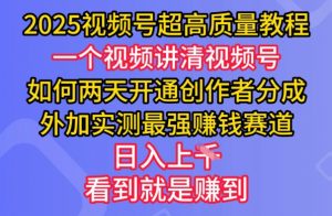 2025视频号超高质量教程，两天开通创作者分成，外加实测最强挣钱赛道，日入多张-网创论坛