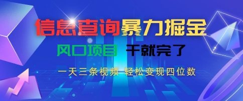信息查询暴力掘金,一天三条视频,轻松变现四位数,风口项目干就完了【揭秘】-网创论坛
