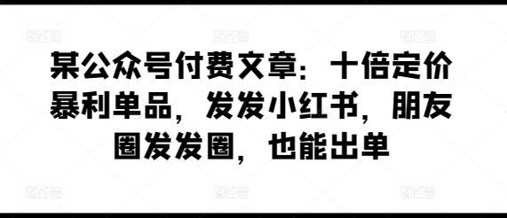 某公众号付费文章：十倍定价暴利单品，发发小红书，朋友圈发发圈，也能出单-网创论坛
