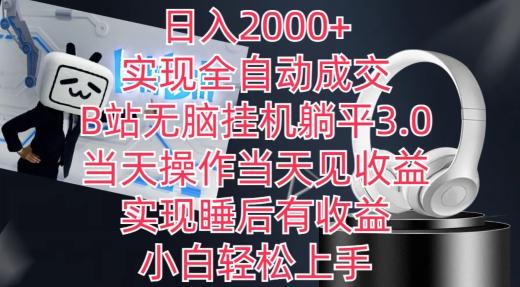 日入2000+，实现全自动成交，B站无脑挂机躺平3.0，当天操作当天见收益，实现睡后有收益【揭秘】-网创论坛
