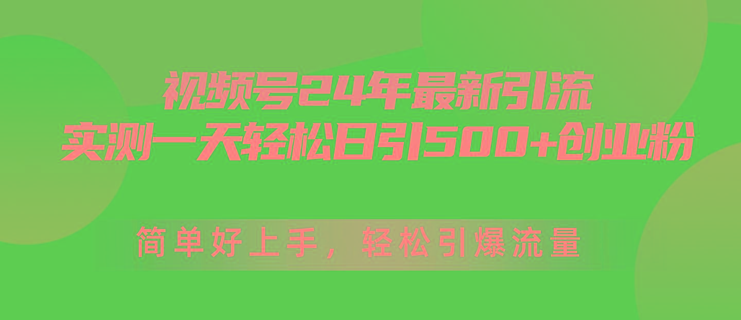 视频号24年最新引流，一天轻松日引500+创业粉，简单好上手，轻松引爆流量-网创论坛