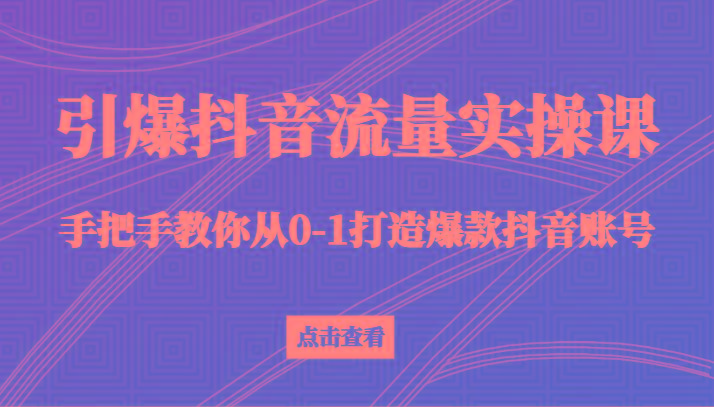 引爆抖音流量实操课，手把手教你从0-1打造爆款抖音账号(27节课)-网创论坛