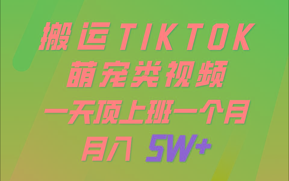 一键搬运TIKTOK萌宠类视频，一部手机即可操作，所有平台均可发布 轻松月入5W+-网创论坛