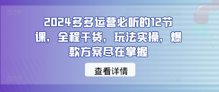 2024多多运营必听的12节课，全程干货，玩法实操，爆款方案尽在掌握-网创论坛