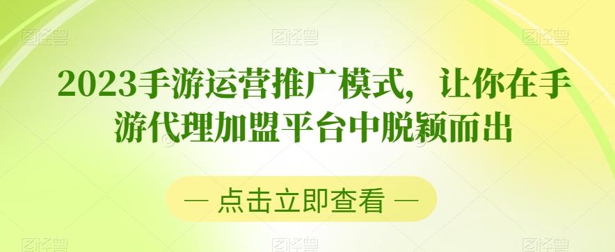 2023手游运营推广模式，让你在手游代理加盟平台中脱颖而出-网创论坛