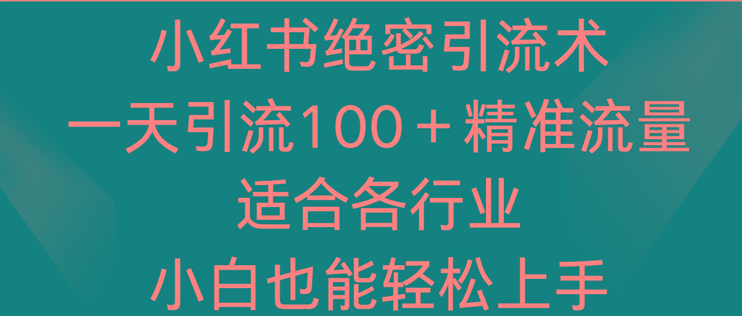 小红书绝密引流术，一天引流100＋精准流量，适合各个行业，小白也能轻松上手-网创论坛
