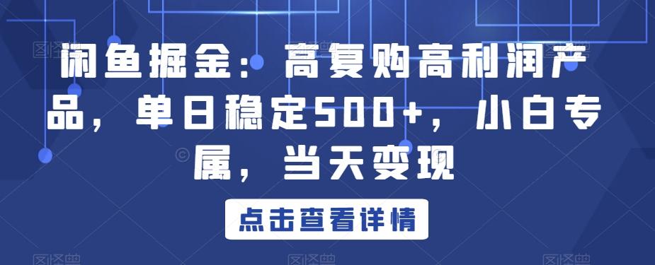 闲鱼掘金：高复购高利润产品，单日稳定500+，小白专属，当天变现-网创论坛