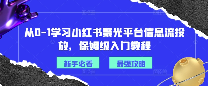 从0-1学习小红书聚光平台信息流投放，保姆级入门教程-网创论坛