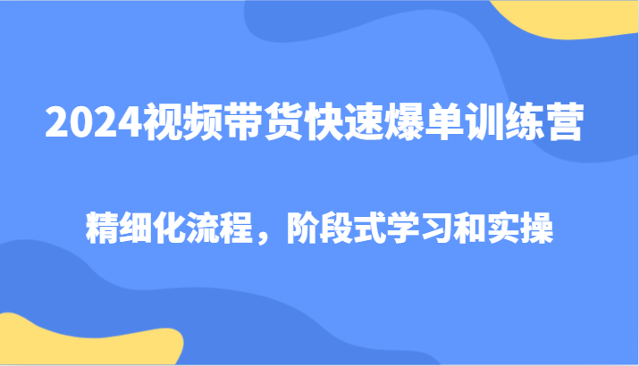 2024视频带货快速爆单训练营，精细化流程，阶段式学习和实操-网创论坛