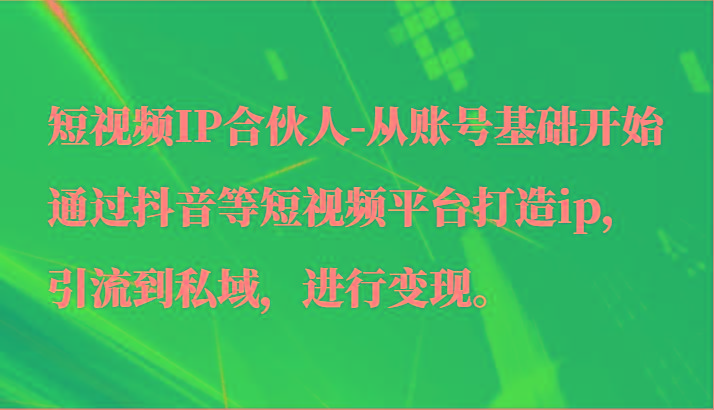 短视频IP合伙人-从账号基础开始通过抖音等短视频平台打造ip，引流到私域，进行变现。-网创论坛