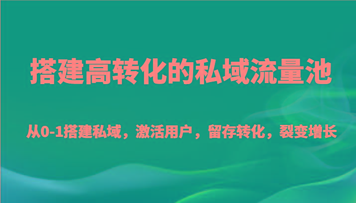搭建高转化的私域流量池 从0-1搭建私域，激活用户，留存转化，裂变增长(20节课)-网创论坛