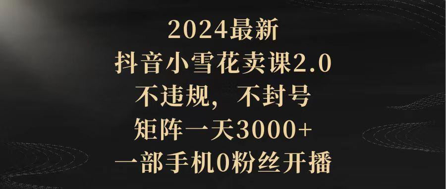 (9639期)2024最新抖音小雪花卖课2.0 不违规 不封号 矩阵一天3000+一部手机0粉丝开播-网创论坛