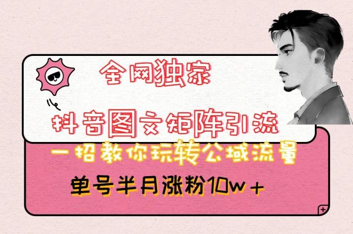 全网独家抖音图文矩阵引流，一招教你玩转公域流量，单号半月涨粉10w+【揭秘】-网创论坛
