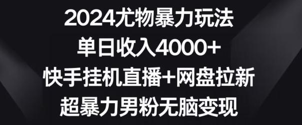 2024尤物暴力玩法，单日收入4000+，快手挂机直播+网盘拉新，超暴力男粉无脑变现【揭秘】-网创论坛