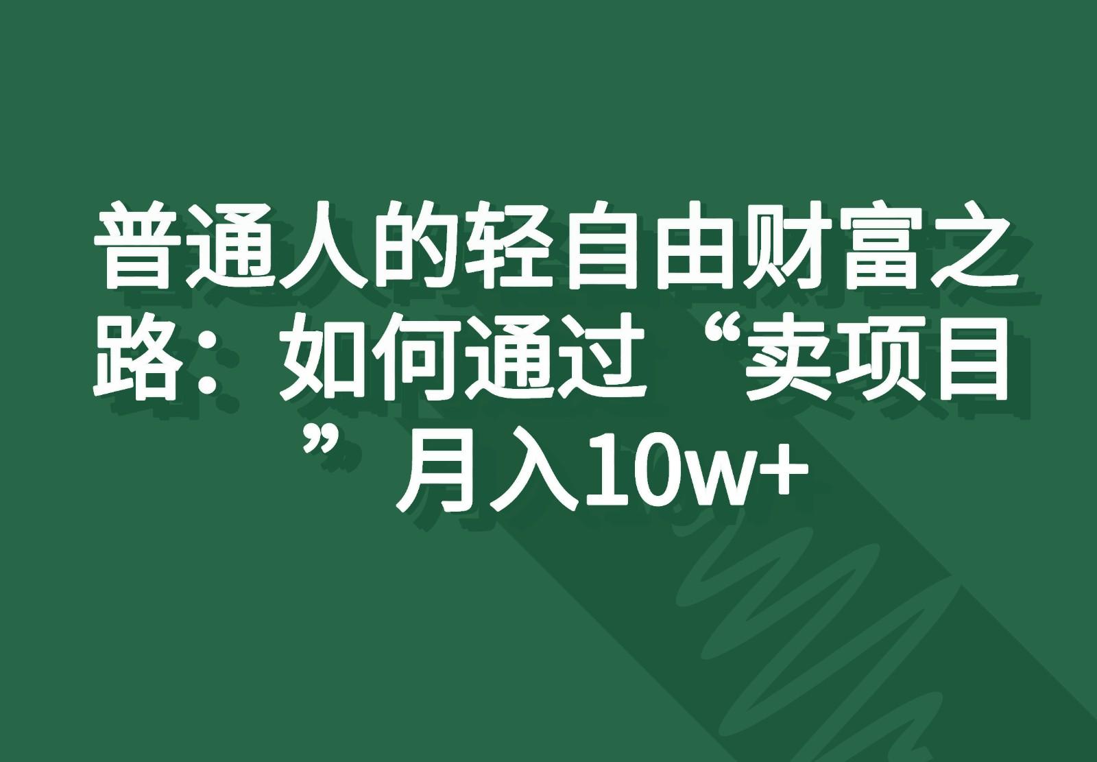 普通人的轻自由财富之路：如何通过“卖项目”月入10w+-网创论坛