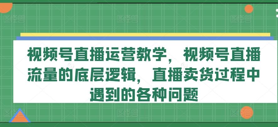 视频号直播运营教学，视频号直播流量的底层逻辑，直播卖货过程中遇到的各种问题-网创论坛