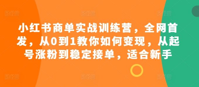 小红书商单实战训练营，全网首发，从0到1教你如何变现，从起号涨粉到稳定接单，适合新手-网创论坛