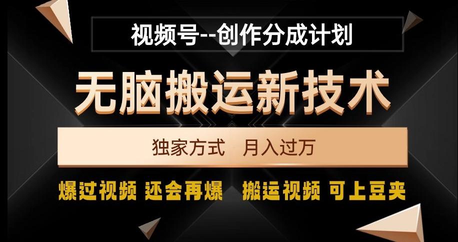 视频号无脑搬运新技术，破原创壕流量，独家方式，爆过视频，还会再爆【揭秘】-网创论坛