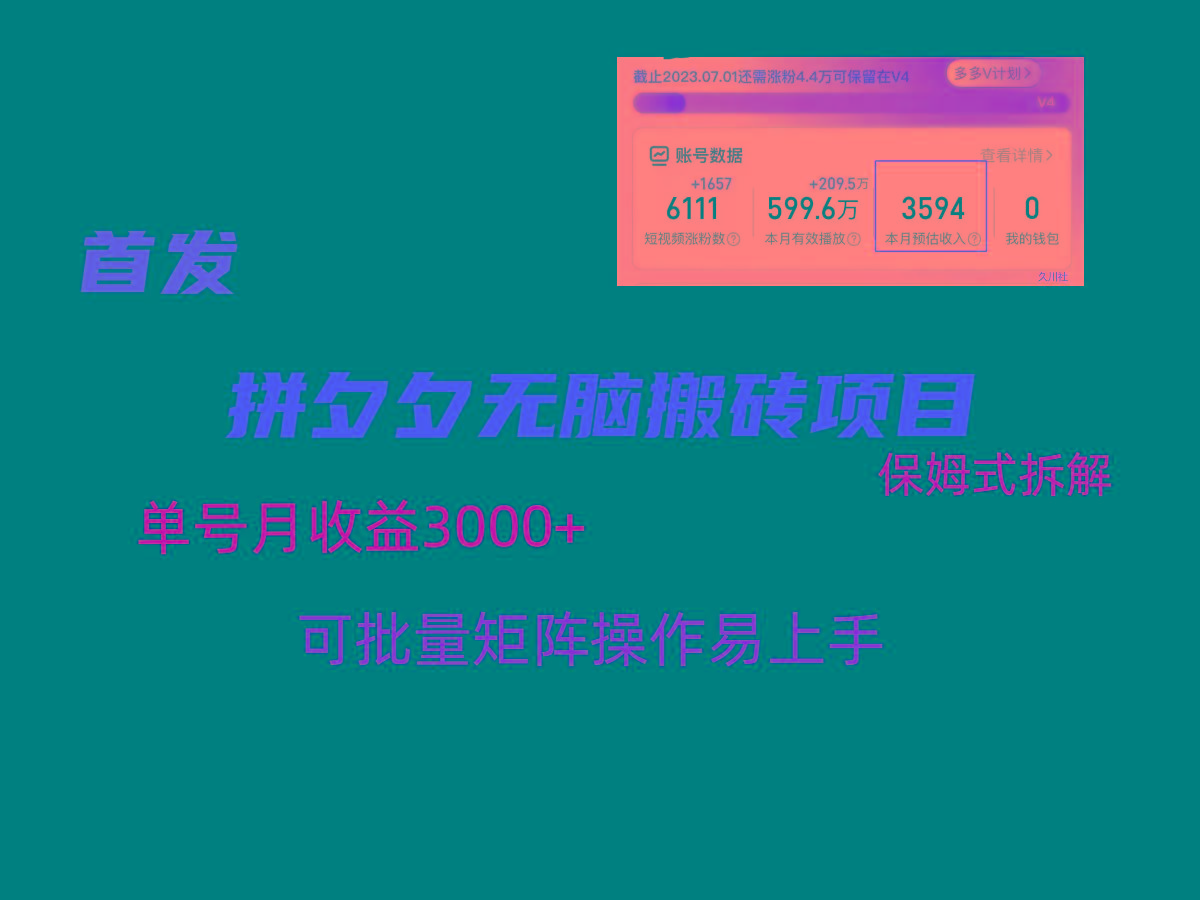 拼夕夕无脑搬砖，单号稳定收益3000+，保姆式拆解-网创论坛