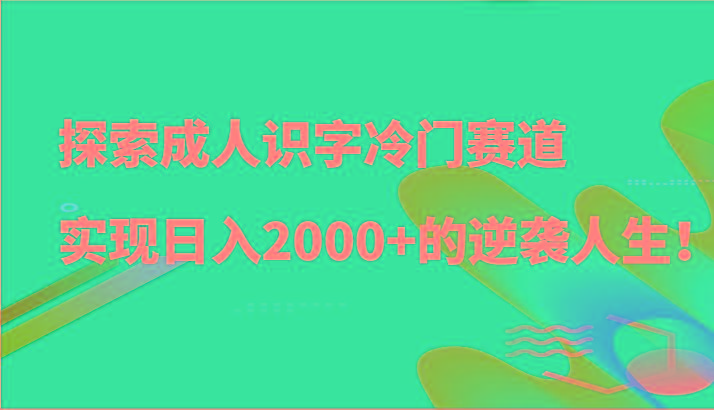 探索成人识字冷门赛道,实现日入2000+的逆袭人生!-网创论坛