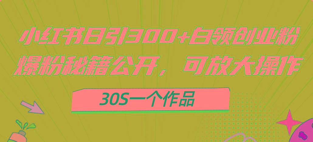 小红书日引300+高质白领创业粉，可放大操作，爆粉秘籍！30s一个作品-网创论坛