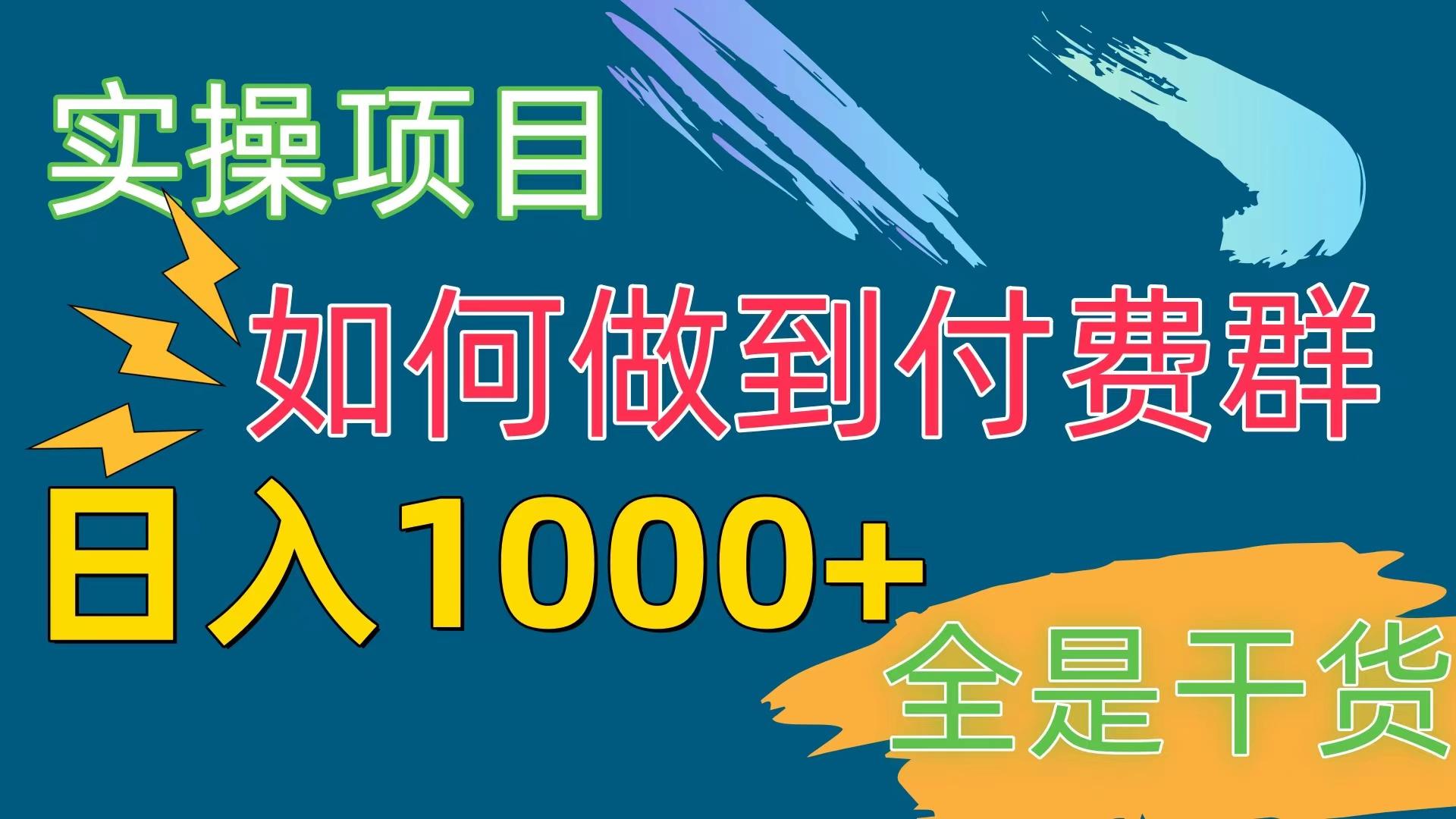 [实操项目]付费群赛道，日入1000+-网创论坛