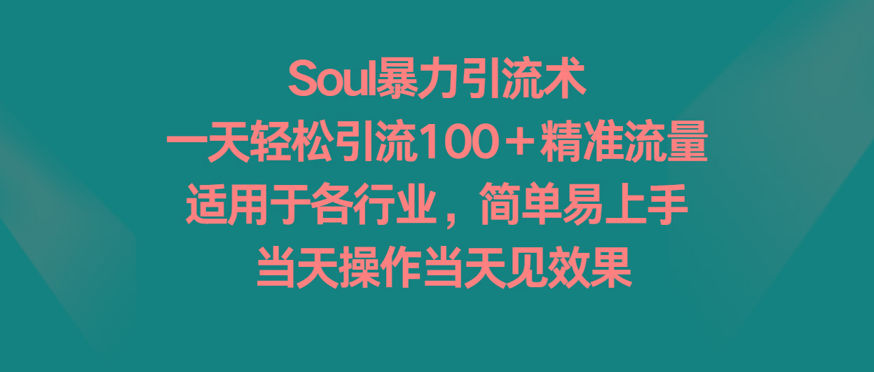 Soul暴力引流术，一天轻松引流100＋精准流量，适用于各行业，简单易上手！-网创论坛