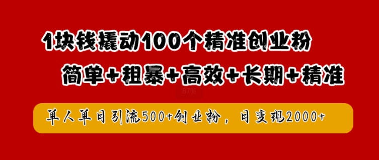 1块钱撬动100个精准创业粉，简单粗暴高效长期精准，单人单日引流500+创业粉，日变现2k【揭秘】-网创论坛