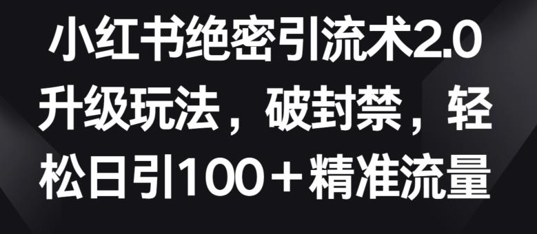 小红书绝密引流术2.0升级玩法，破封禁，轻松日引100+精准流量【揭秘】-网创论坛